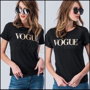 VOGUE Black Tee with Gold Foil Print